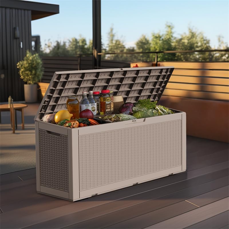 Regine Switzerland 120 Gallon Outdoor Deck Box - Lockable Waterproof Storage for Garden Tools & Cushions | Grey