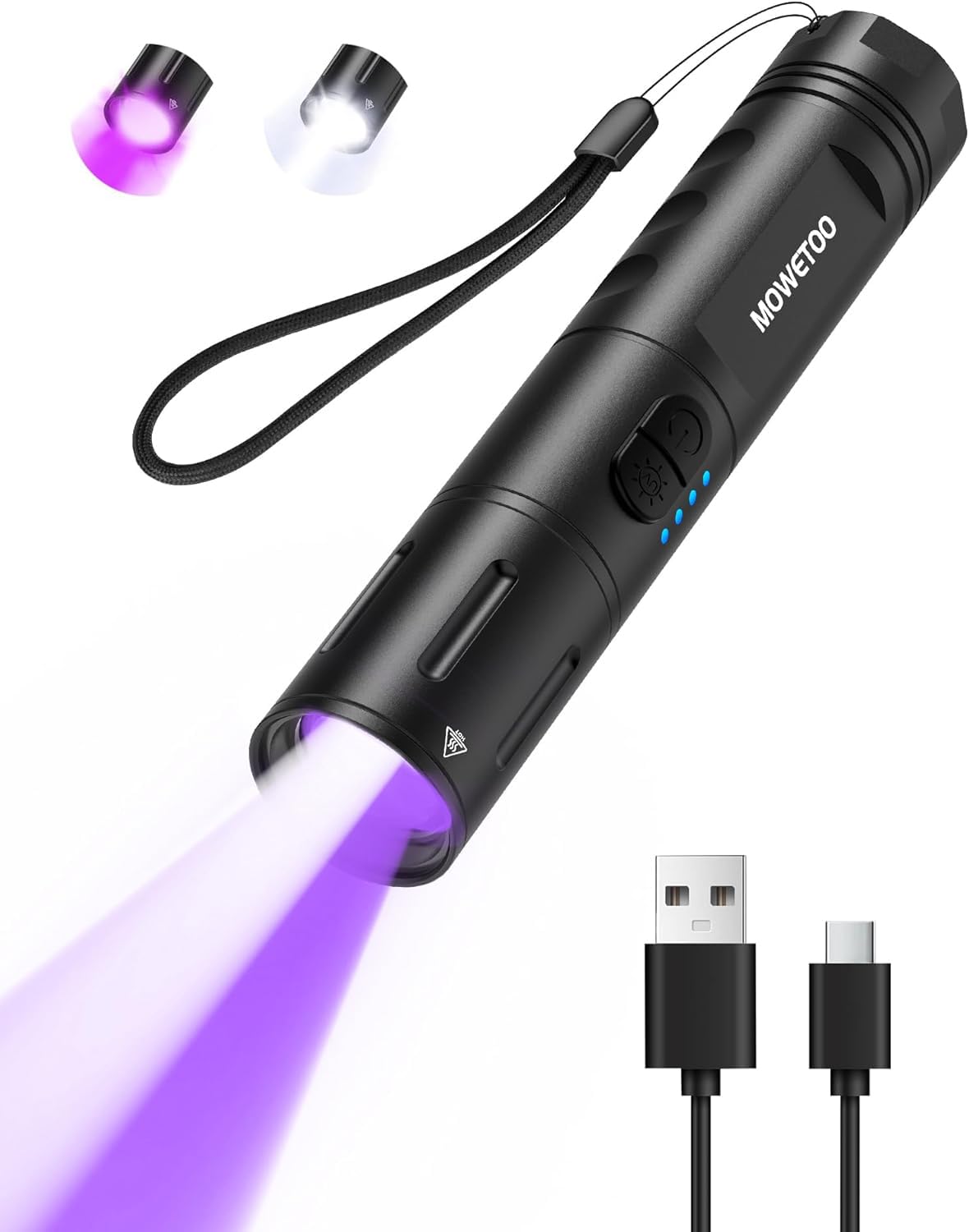 UV Black light Flashlight，Rechargeable 2-in-1 LED White Light Flashlight and BlackLight 395nm, Waterproof, Zoomable, Super Bright LED for Camping, Hiking, Pet Urine Detection, Scorpion Detection