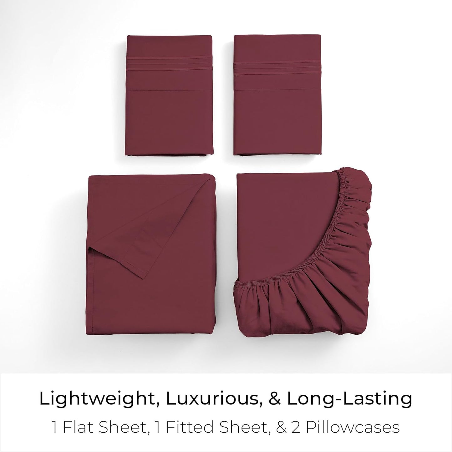 Mellanni King Sheets Set - 4 PC Hotel Luxury Bedding | Extra Soft, Cooling, Wrinkle-Resistant (King, Burgundy)