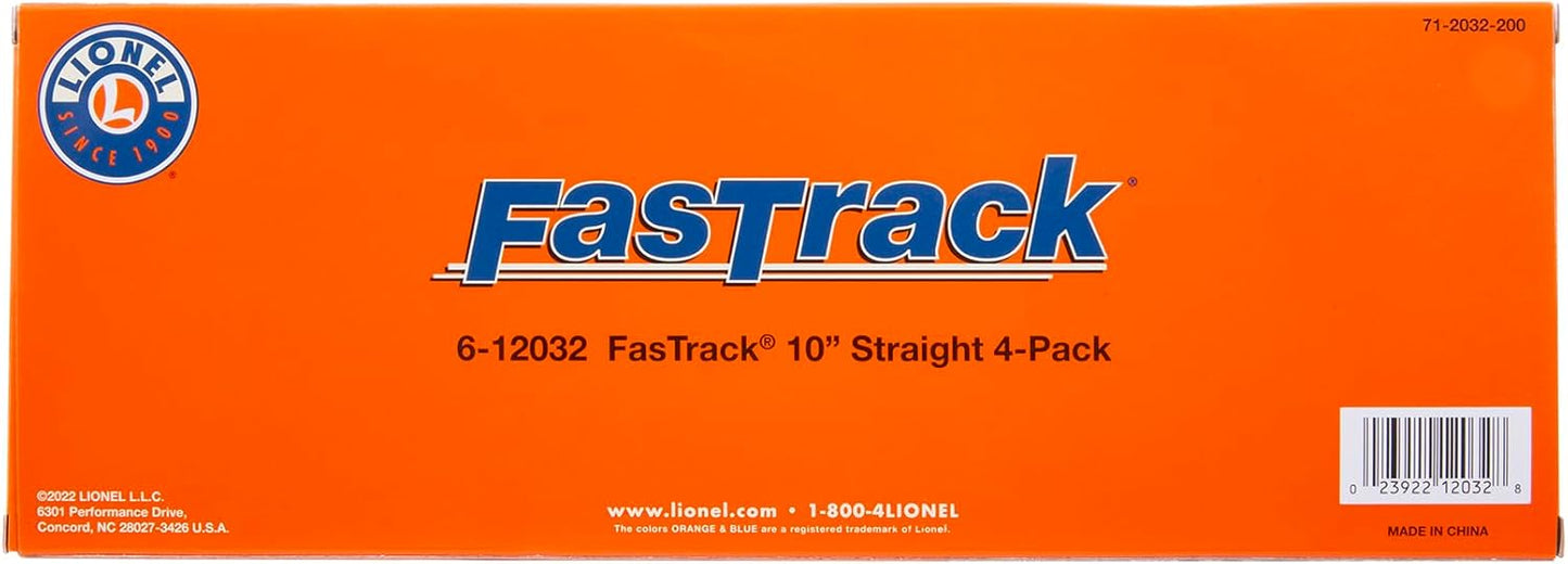 Lionel FasTrack 10” Straight Track - Electric O Gauge Set (Pack of 4) for Model Trains