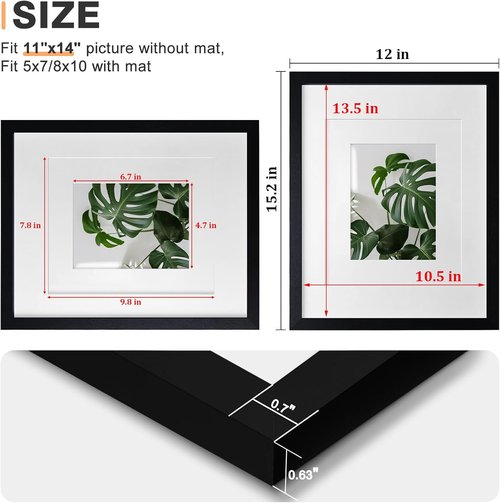 Egofine 11x14 Picture Frame - Solid Wood Photo Frame with Plexiglass for Tabletop & Wall Display