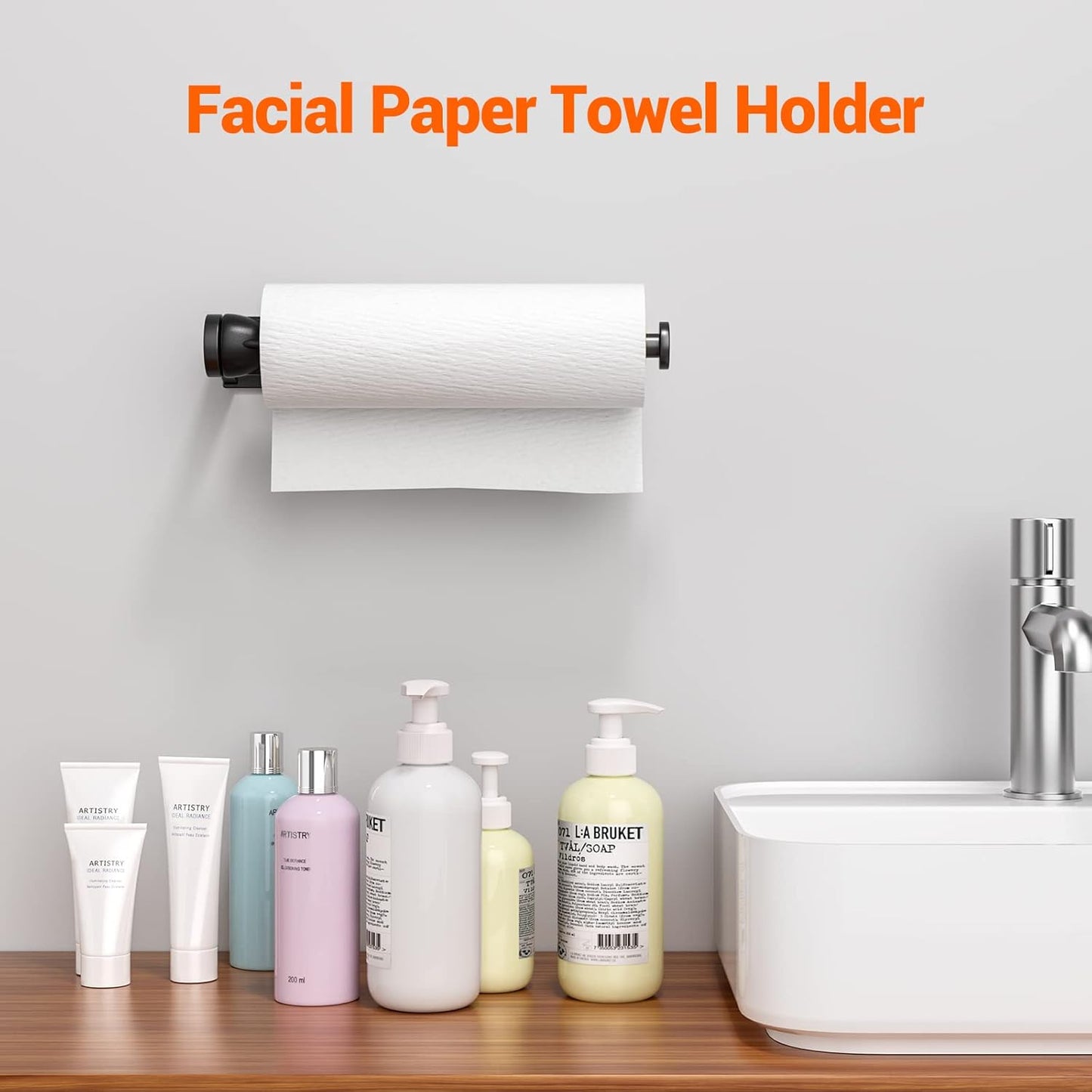 Paper Towel Holder - Under Cabinet Wall Mount by [Brand Name] | Single-Hand Operable, Self-Adhesive or Drilled, Black