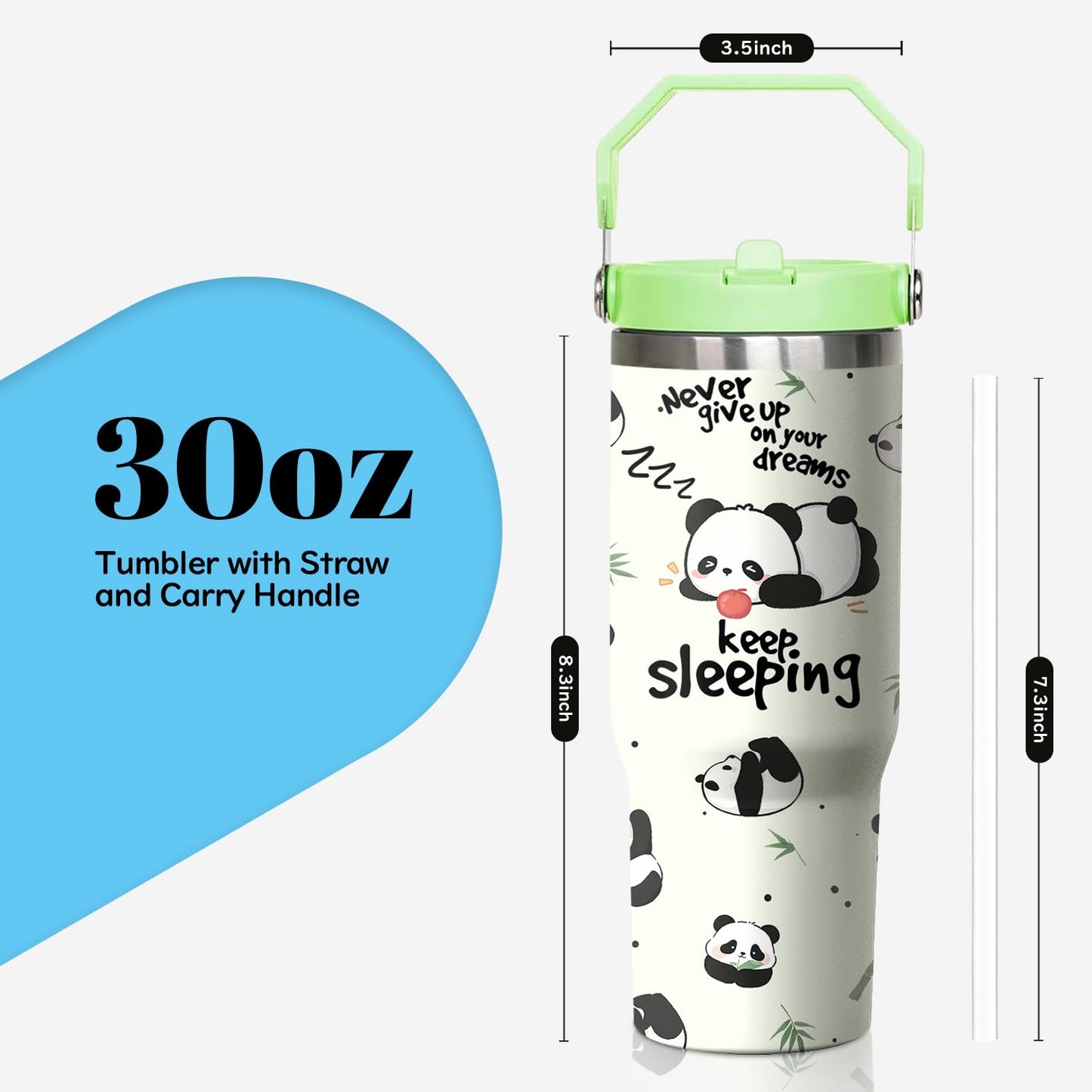 Xchearser Panda Tumbler with Handle and Flip Straw, 30oz Travel Coffee Mug Water Bottle with Lid, Stainless Steel Insulated Cup, Birthday Gifts for Women Animal Lovers