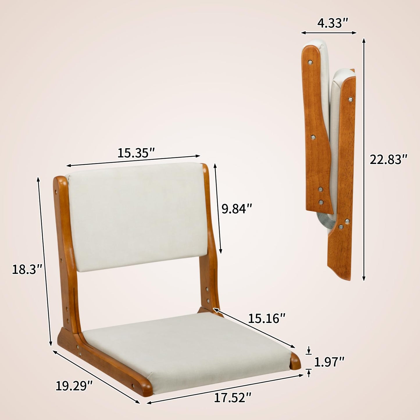 HollyHOME Floor Chair with Back Support, Foldable Japanese Style Floor Chair, Wood Legless Tatami Chair with Cushion, Accent Meditation Floor Seat for Bay Window, Living Room, Bedroom, Beige
