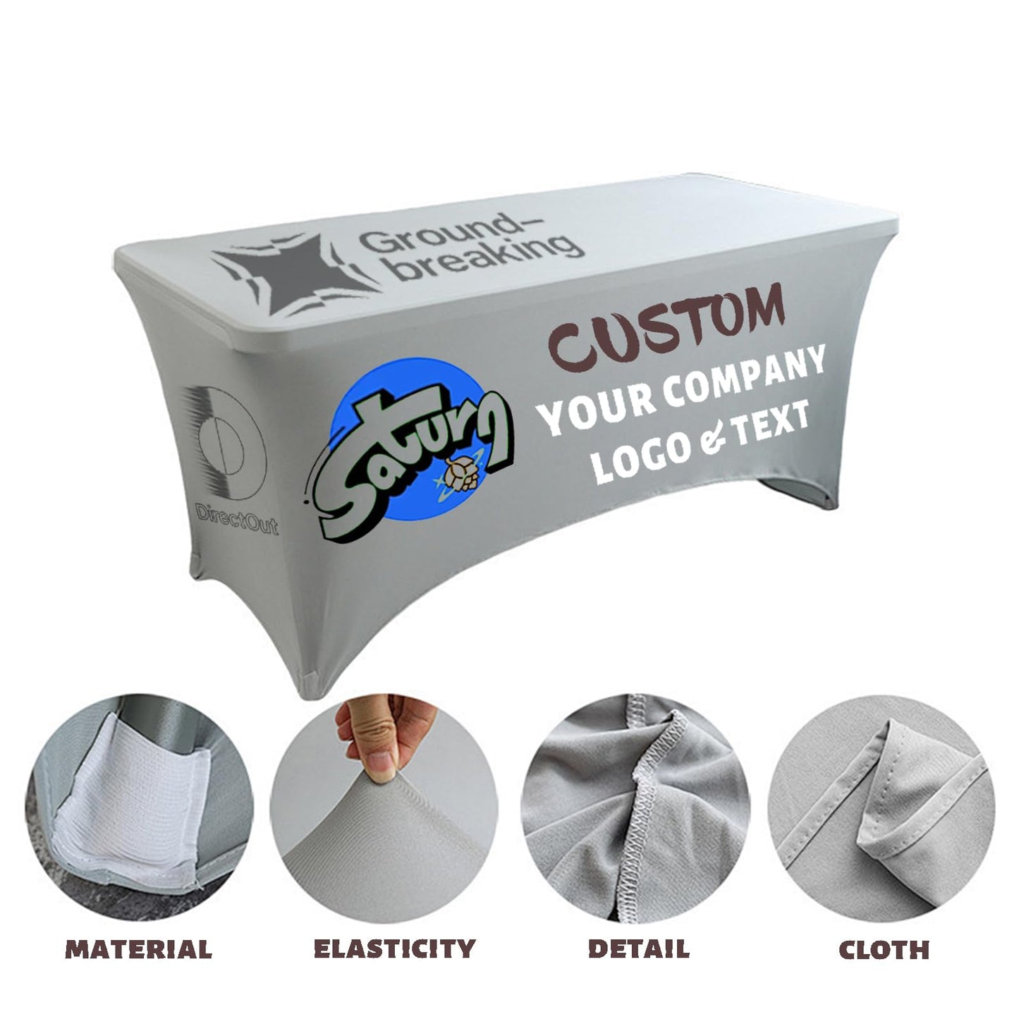 Ddrihles Custom Table Cloth with Business Logo Text Photo,Personalized 4/5/6/8 FT Stretch Table Cloths,Custom Table Cloth for Events Birthday Party Wedding Decor (4FT)