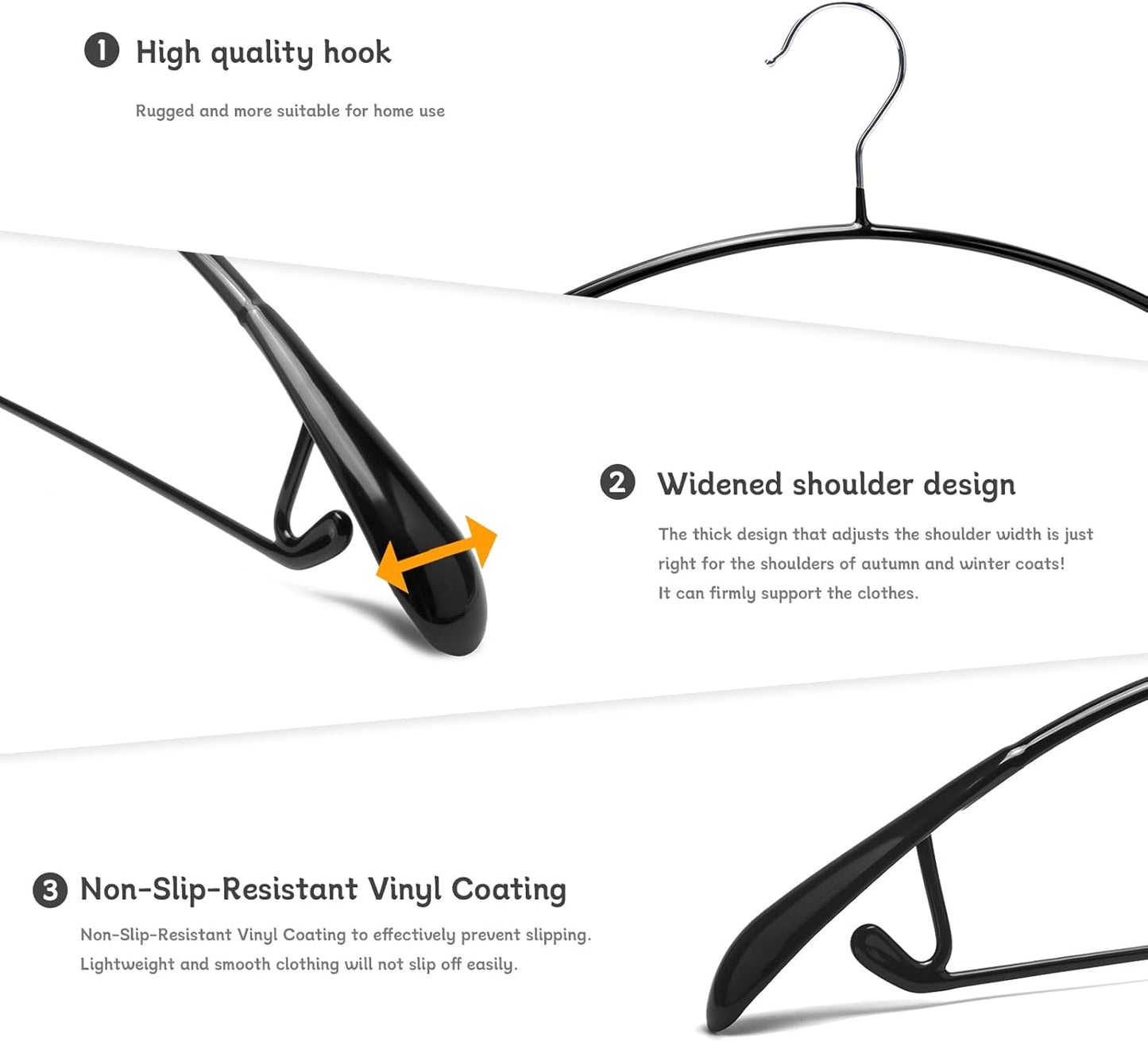 Nature Smile Non-Slip PVC Coating Hangers - Wide Shoulder Design for Suits & T-Shirts | Black, 10-Pack
