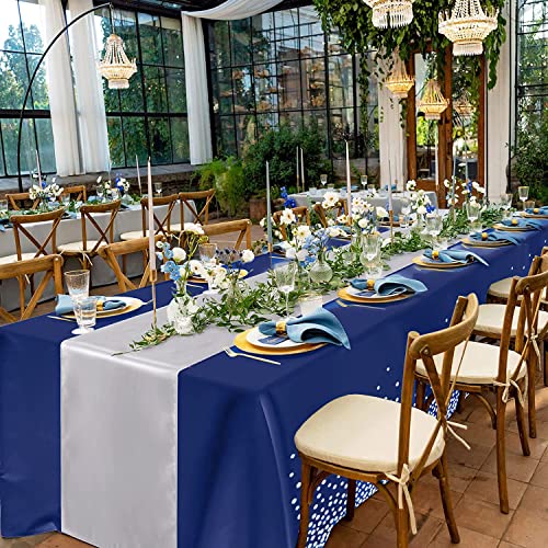 2 Pack Navy Blue Tablecloth Plastic, Table Cover for Parties, Dot Confetti Pattern Table Covers for Rectangle Tables, Fit for All Birthday Party, Wedding, Graduation, Anniversary, 54" x 108"