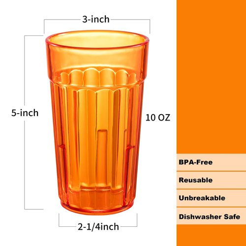 Honla 10 oz Highball Glasses,Set of 10 Small Plastic Drinking Glasses,Unbreakable Plastic Tumblers Water Juice Cups in 5 Assorted Colors