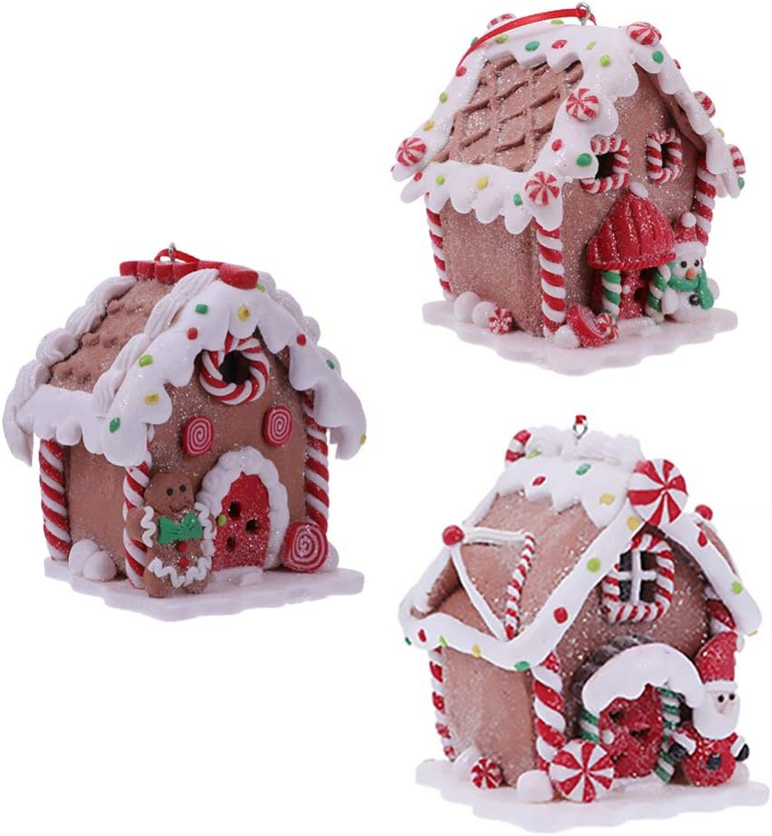 Toyvian Gingerbread House Ornaments - LED Christmas Village Decor with Santa & Snowman Figures | 3 Pcs