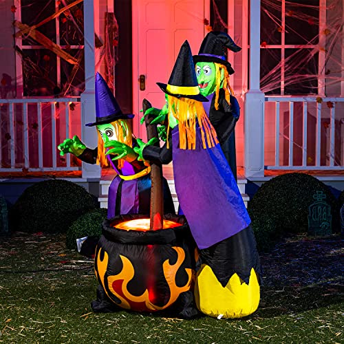 6 FT Tall Halloween Inflatable Witch & Cauldron with LED Lights Outdoor Decor