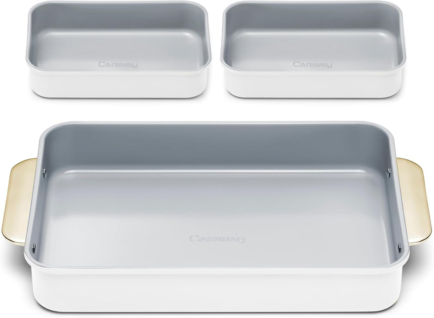 Caraway Nonstick Baking Pan Set - 2x 9" x 6.5" & 1x 9" x 13" - Non-Toxic, PTFE & PFOA Free - Durable Aluminized Steel Core - White