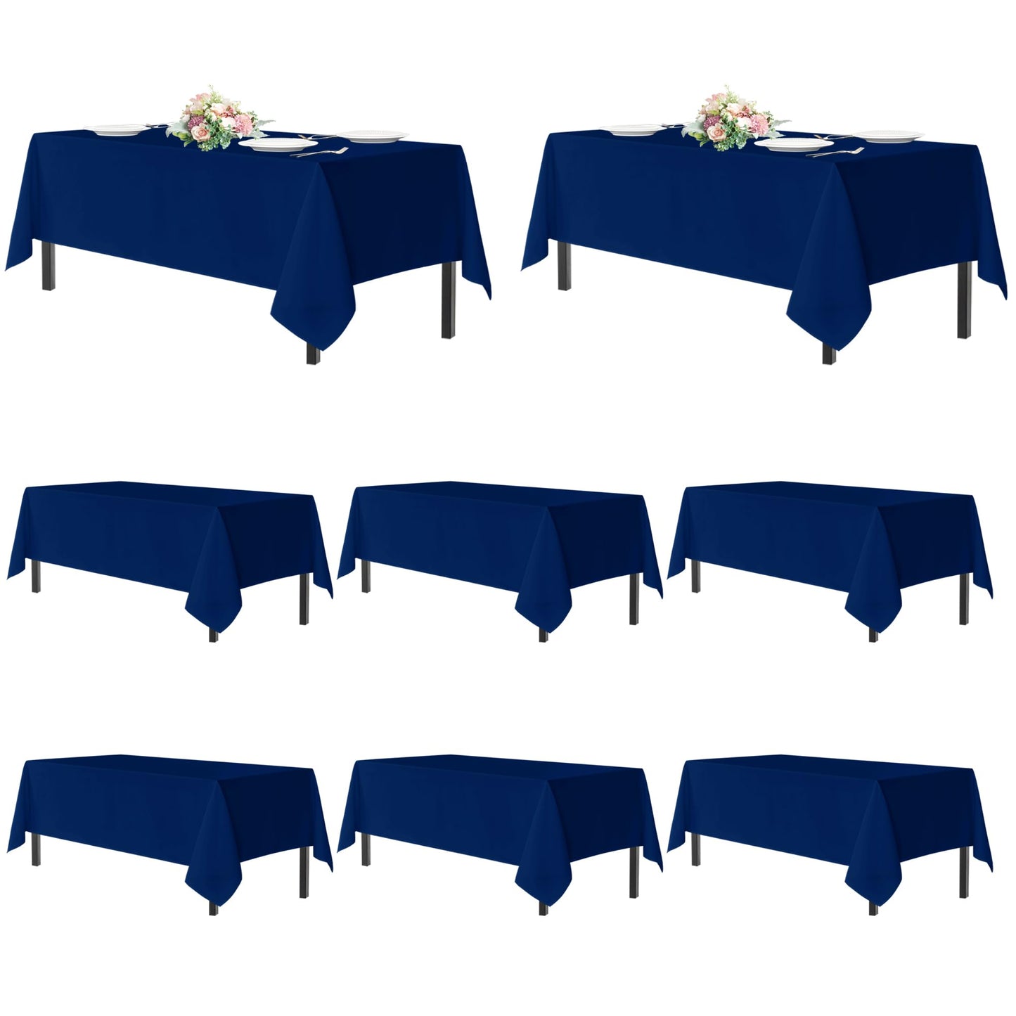 sancua Navy Blue Tablecloths for 6 Foot Rectangle Tables, 8 Pack - Washable Polyester Fabric Table Cloth for Wedding Party, Birthday, Banquet Reception, 54x108 Inch