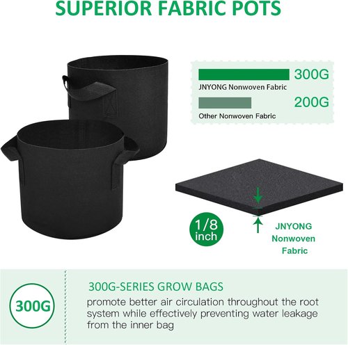 JNYONG 5 Gallon Non-Woven Grow Bags - 12-Pack Aeration Fabric Pots with Handles