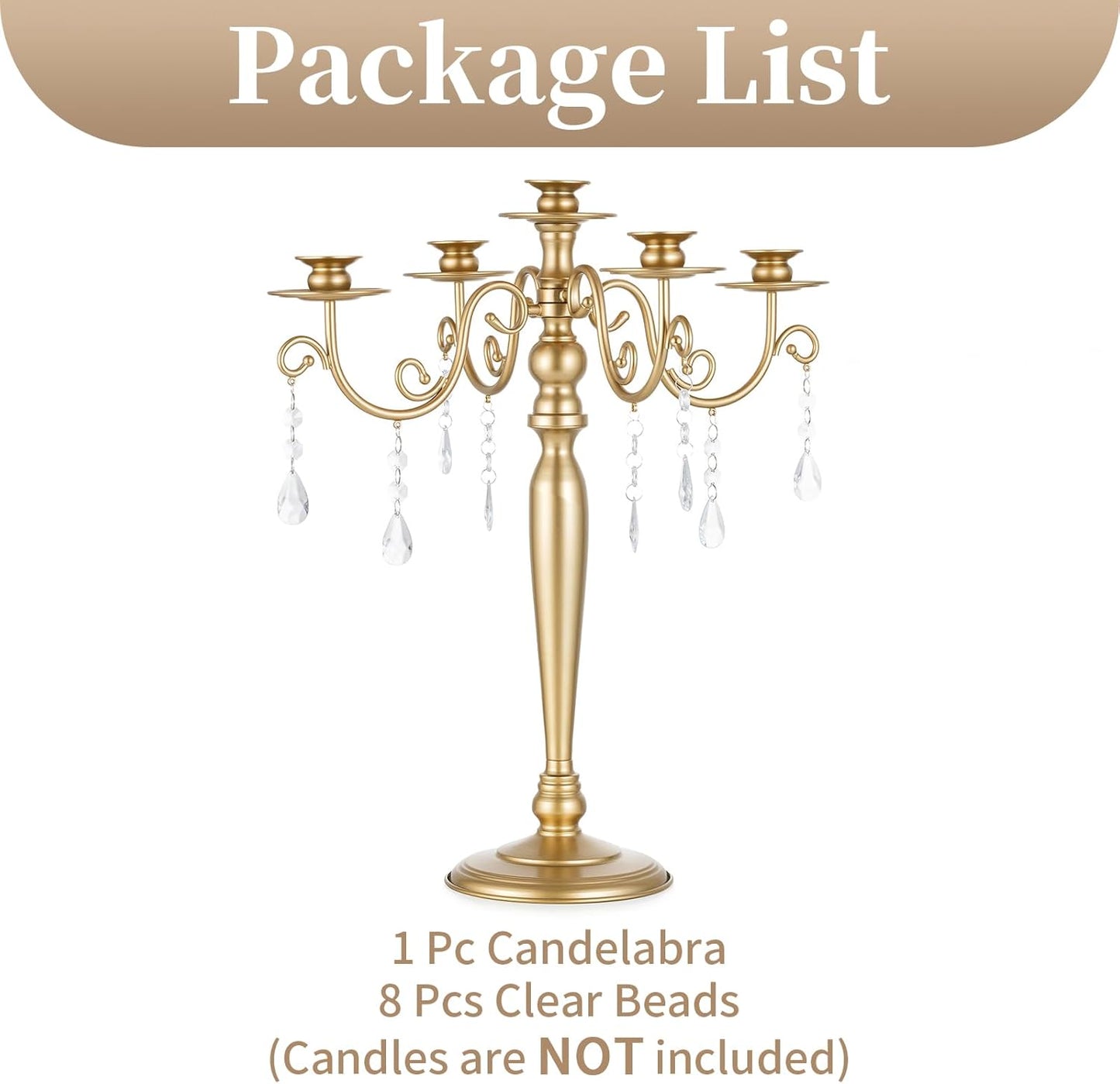 Sziqiq Gold Candelabra | 5 Arm Candle Holder - Vintage Metal Centerpiece for Weddings & Dining Tables
