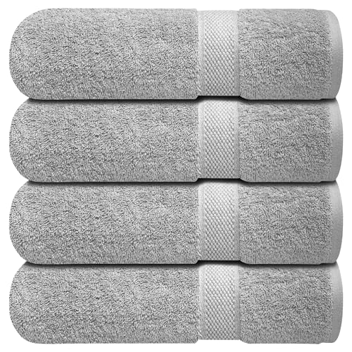 Grey Bath Towels Set - 4 Pack, 100% Cotton, Ultra-Soft & Absorbent