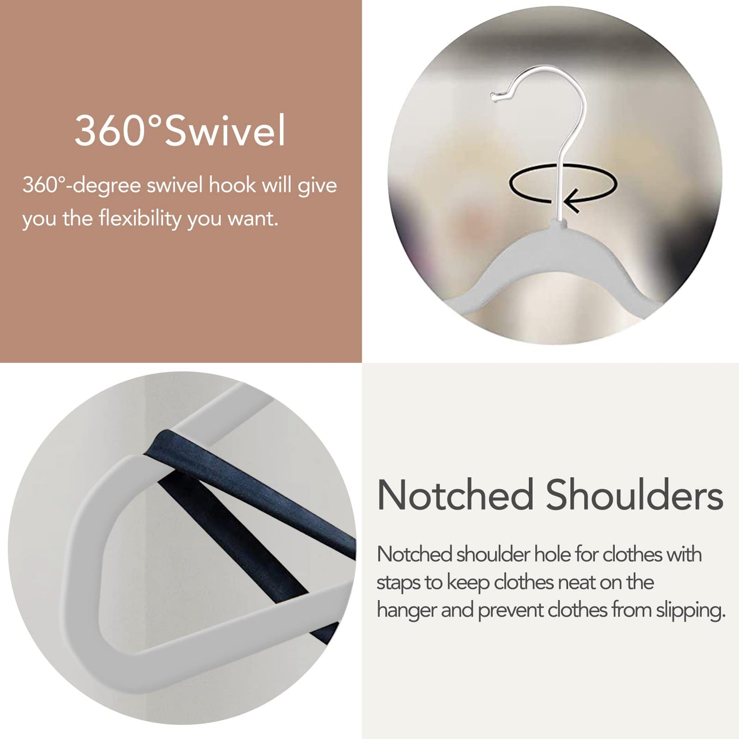 MOERKADA 50 Pack Ultra-Thin Plastic Clothes Hangers (17.7 Inch) - Space-Saving Slim Hangers with Non-Slip Grooves for Wardrobe, Closet & Dorm Organization (Grey)