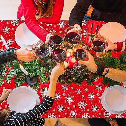 4 Pack Christmas Tablecloth Christmas Snowflake Tablecloth White Snowflake Plastic Table Cover Winter Wonderland Table Clothes Christmas Table Decorations Merry Christmas Party Supplies 86 x 51 Inch