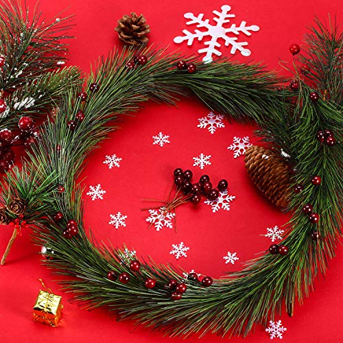 BBTO 100 Pcs Artificial Holly Berries (Dark Red, Red) on Wire Stems for Christmas Decor