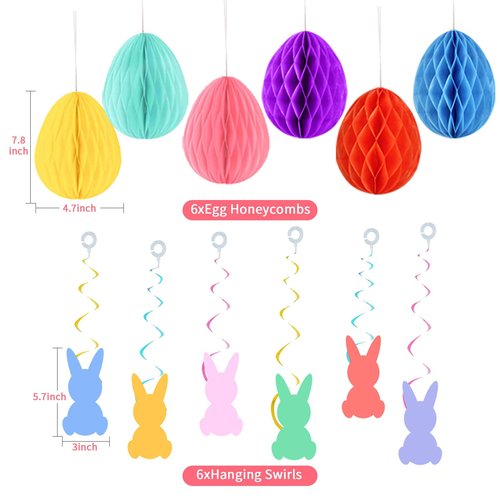 Easter Party Hanging Decorations Bunny Egg Banner Hang Swirls Honeycombs Balloons Cake Inserts for Home Office School Party Supplies