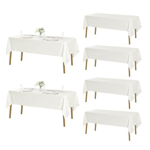 Fokitut 6 Pack Rectangle Tablecloth, 60x120 Inch, Stain Resistant and Wrinkle Polyester Table Cloth, Fabric Table Cover for Kitchen Dining, Wedding, Party, Holiday Dinner-Ivory
