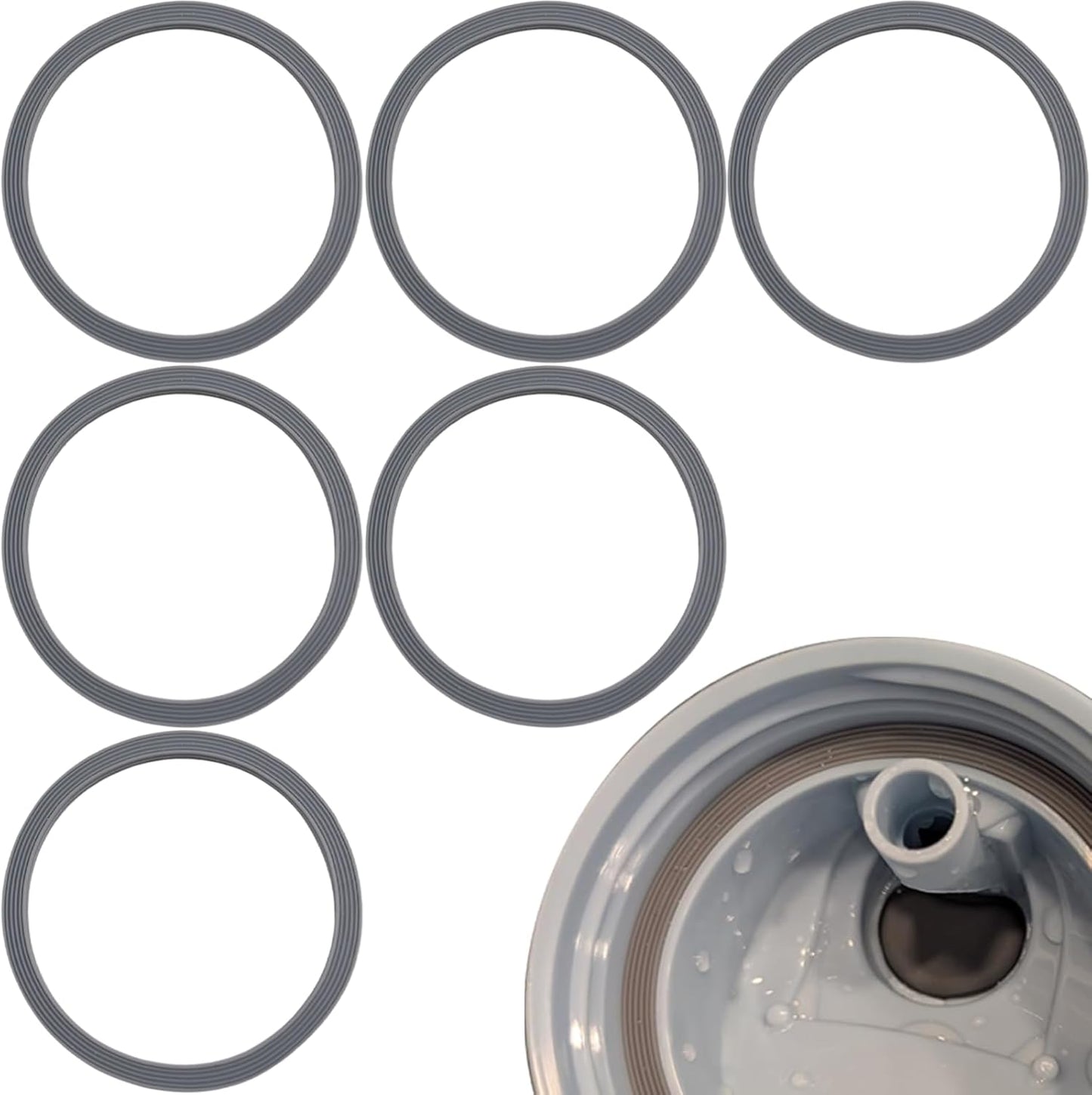 Owala | 6-Pack Water Bottle Gasket Replacement | Silicone Lid Seal O-Rings for 19/24/32/40oz Cups - Gray