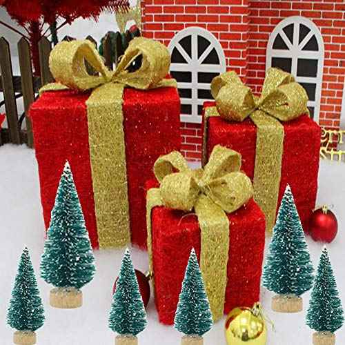 Orgrimmar 24 PCS Artificial Mini Christmas Trees Snow Frost Ornaments Bottle Brush Trees with Wooden Bases for Christmas Home Party Decoration, 6 Sizes