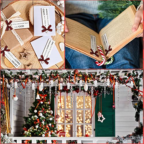 Gerrii 24-Pack Christmas Bible Verse Wooden Ornaments with Buffalo Plaid Bow - 3.94in Religious Holiday Decor