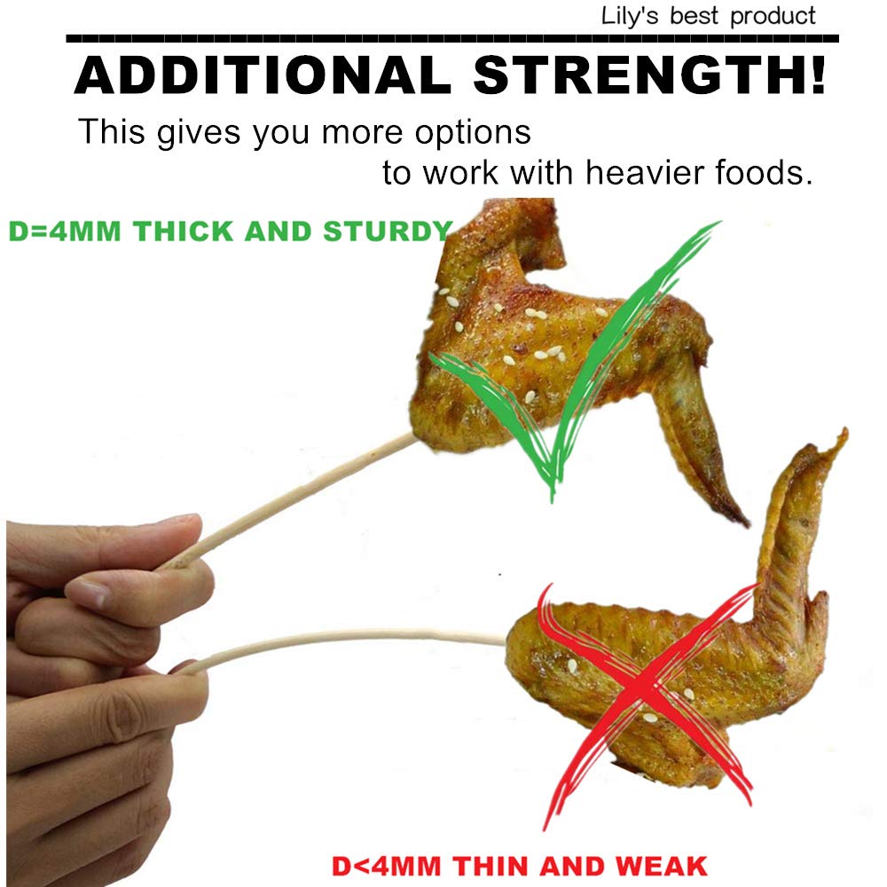 8" Natural Bamboo Skewers for BBQ，Appetiser，Fruit，Cocktail，Kabob，Chocolate Fountain，Grilling，Barbecue，Kitchen，Crafting and Party. Φ=4mm, More Size Choices 6"/10"/12"/14"/16"/17.5"/30"/36"(1000 PCS)