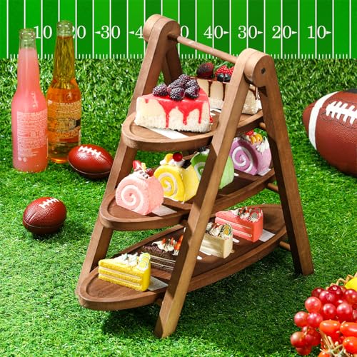 Marsui Football Serving Trays 3-Tier Wooden Platters for Game & Party, 17-11 inch