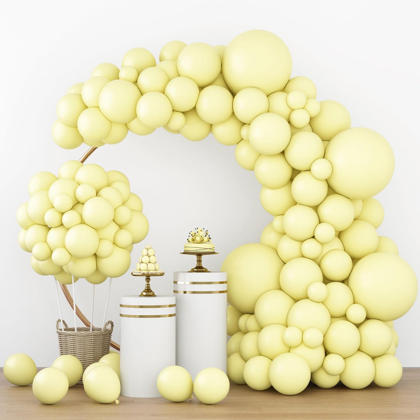 RUBFAC 129pcs Pastel Yellow Balloons Different Sizes 18 12 10 5 Inches Light Yellow Balloons for Happy Birthday Wedding Anniversary Baby Shower Easter Garland Arch Party Decoration