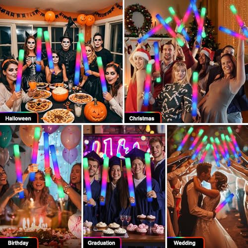 155 Foam Glow Sticks Bulk - LED Party Light Up Sticks with 3 Modes for Weddings & Events - Variation 155