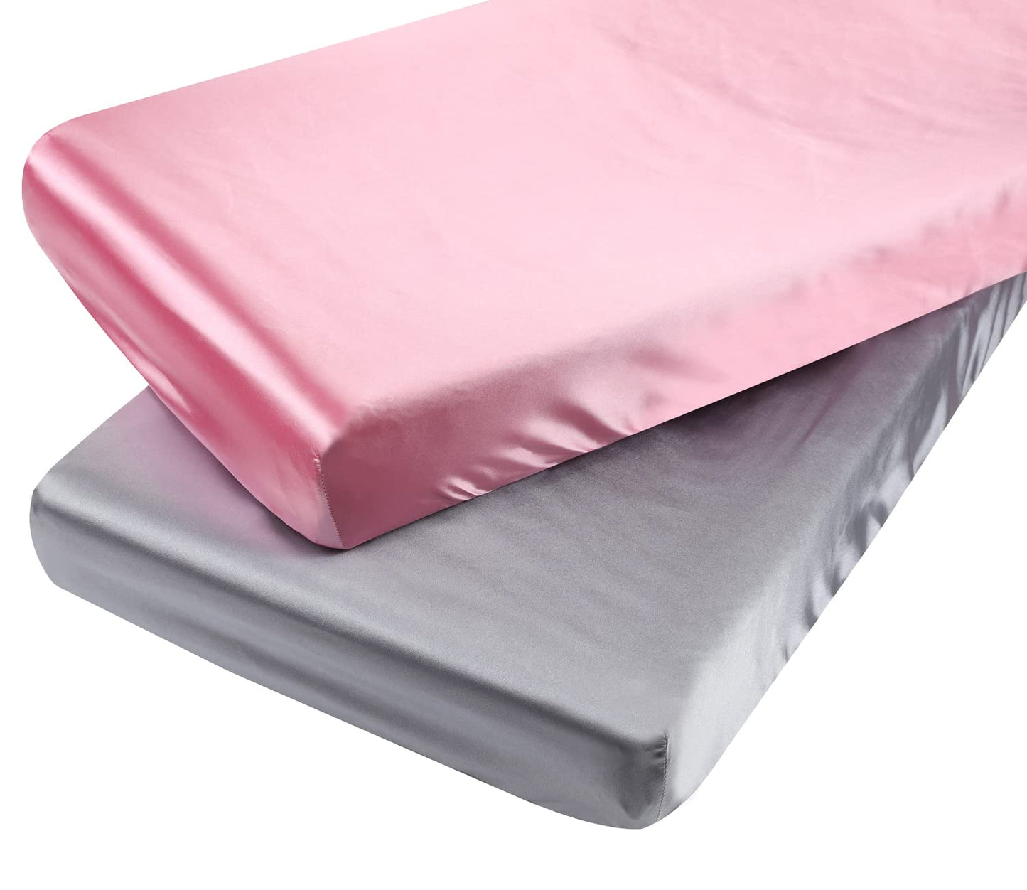 Satin Pack n Play Sheet Set 2 Pack Ultra Soft Silk Playard Sheet 36x36 Inch Protect for Baby Hair and Skin, Grey & Pink