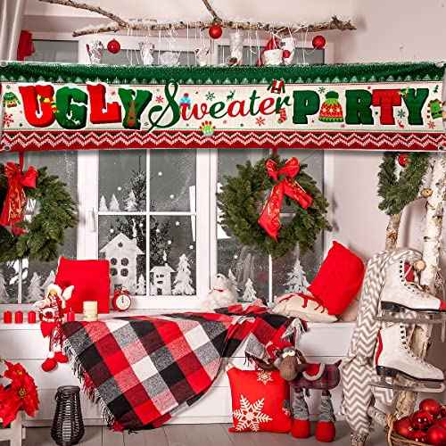 Ugly Sweater Party Decorations-Ugly Christmas Sweater Yard Sign Banner,Large Ugly Sweater Background Banner for Winter 2022 Xmas Supplies