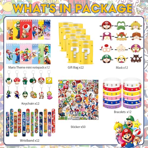 Super Mario Party Favors Set - 122pcs Birthday Supplies for Kids