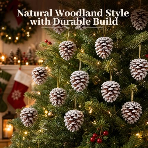24 Pack Snow-Dusted Pine Cones for Holiday Decor, Christmas Ornaments & Crafts