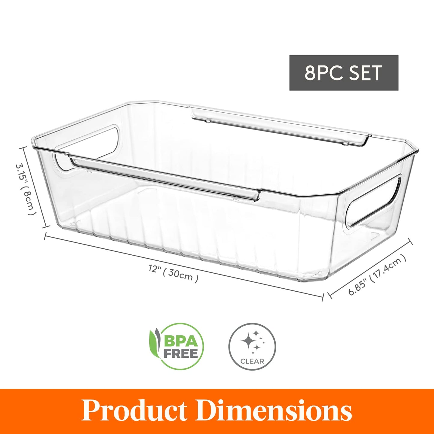 Lifewit 8pcs Refrigerator Organizer Bins, Clear Organizing Bins for Fridge Storage in Kitchen Pantry Cabinet Laundryroom Bathroom, Food Grade BPA-free Safety for Storage with Patended Wavy Design