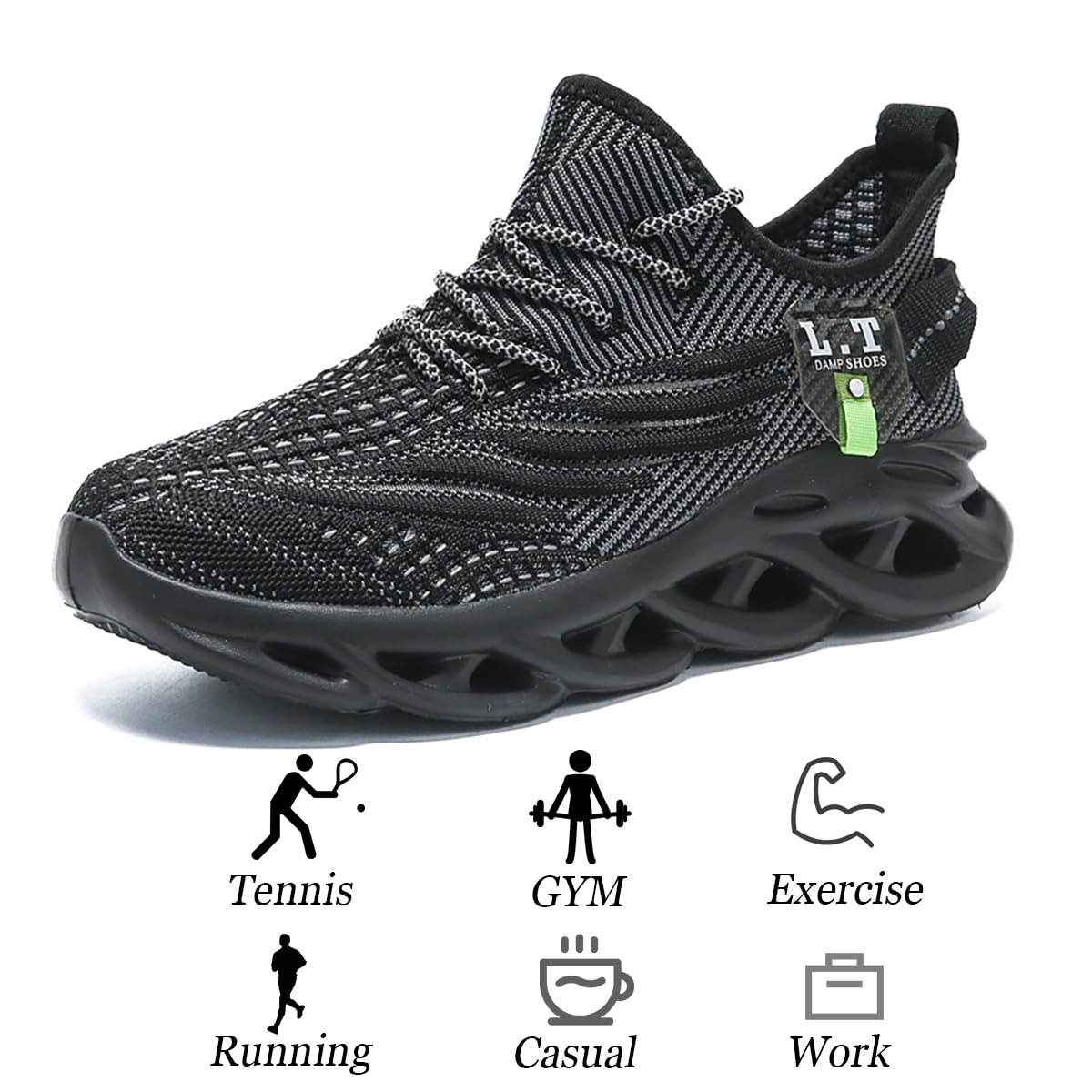 MGBDSZ Mens Running Shoes Gym Slip on Sneakers Non Slip Walking Tennis Sports Work Athletic Workout Casual Lightweight Breathable Fashion Black US 11