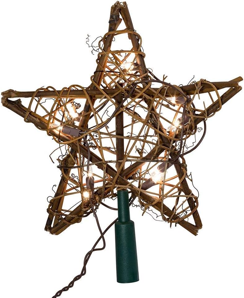 Kurt Adler 10-Light Indoor Rattan Star Treetop - Natural Finish for Holiday Decor