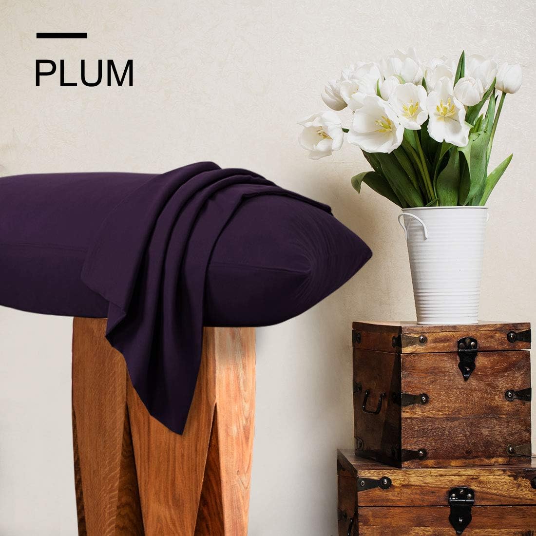 PiccoCasa Zippered Pillowcases - Soft 100% Brushed Microfiber Set of 2 | Standard Size 20"x26" - Plum