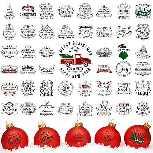 45 Pcs Christmas Words UV Decals for Christmas Ball Decor Inspired Holiday Letter Greeting Sticker Waterproof Ornament Sticker for Crafts Xmas Ball Bottle Decal Xmas Decoration(Novel)