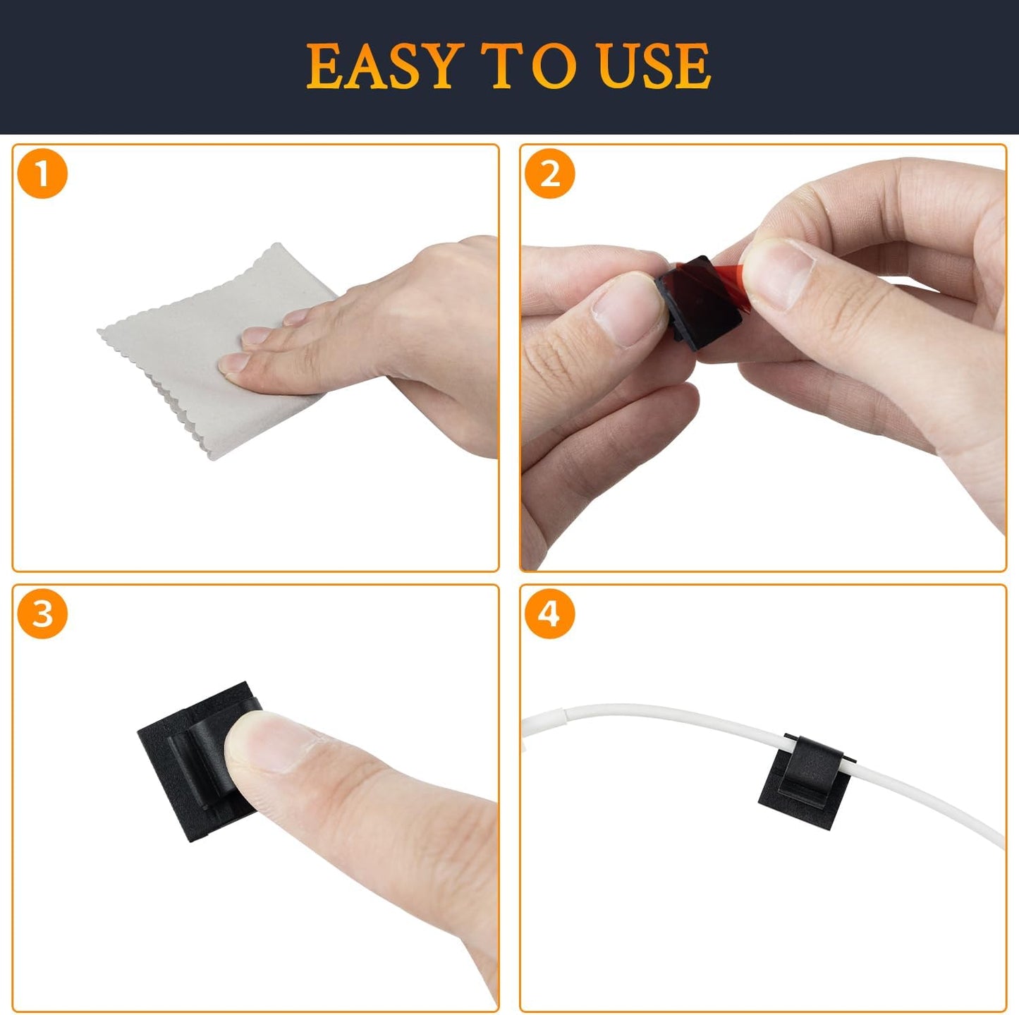 SOULWIT Cable Management Clips - 50 Pcs Self-Adhesive Wire Organizers for Home & Office | Black