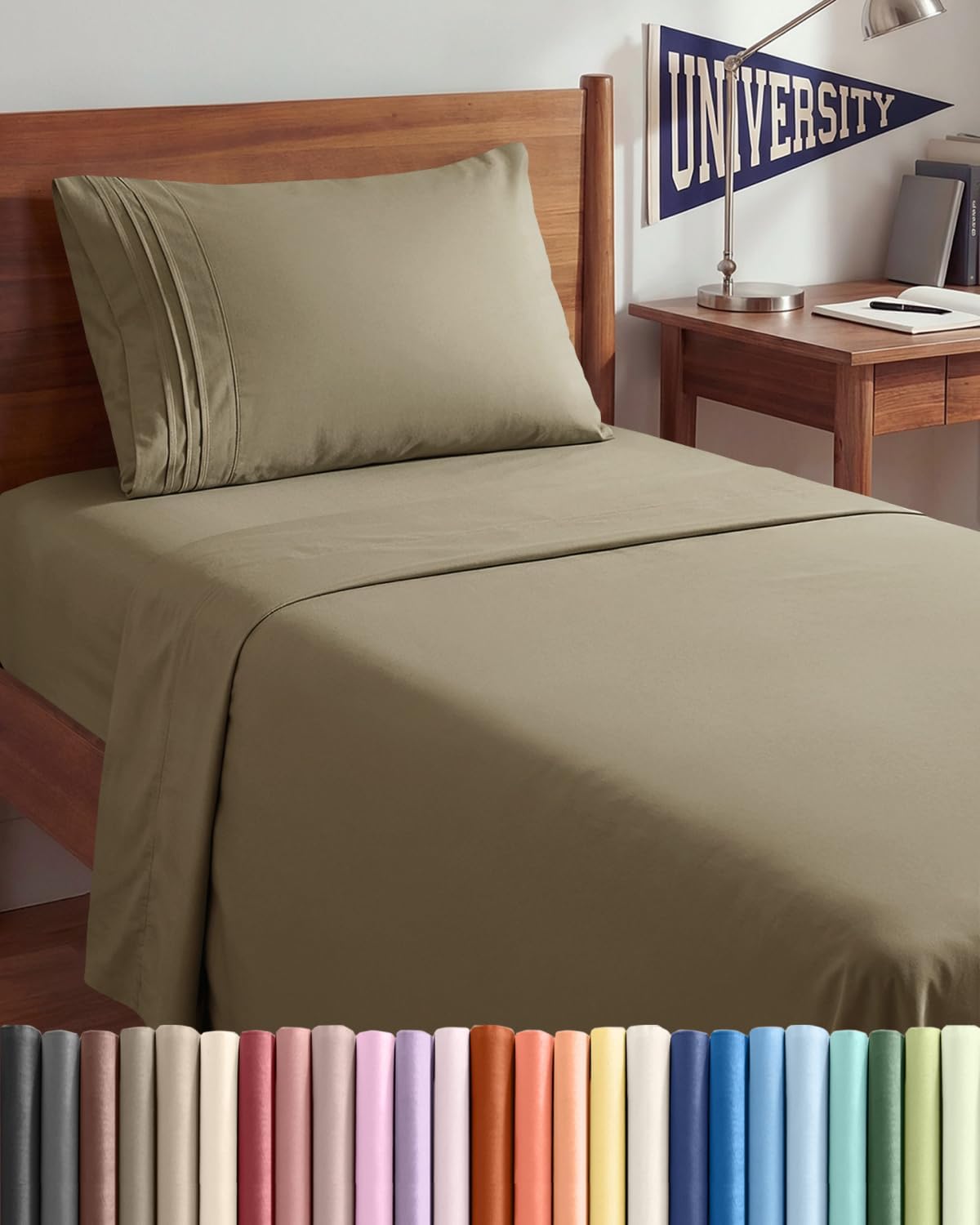 Regine Switzerland Twin XL Sheet Set - Comfy Cooling & Breathable Bedding - Ultra-Soft, Deep Pockets - Khaki