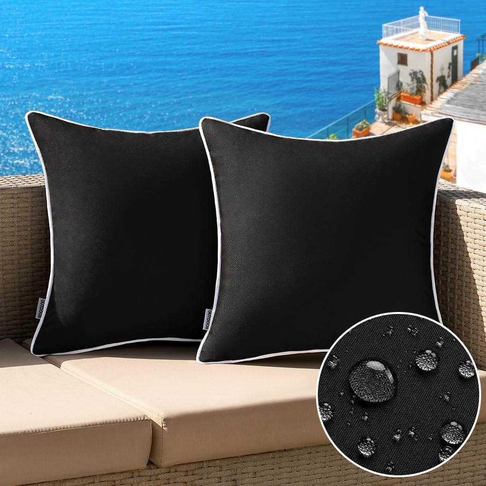 MIULEE Outdoor Waterproof Decorative Throw Pillow Covers - 18x18 Inch Solid Black for Patio & Sofa
