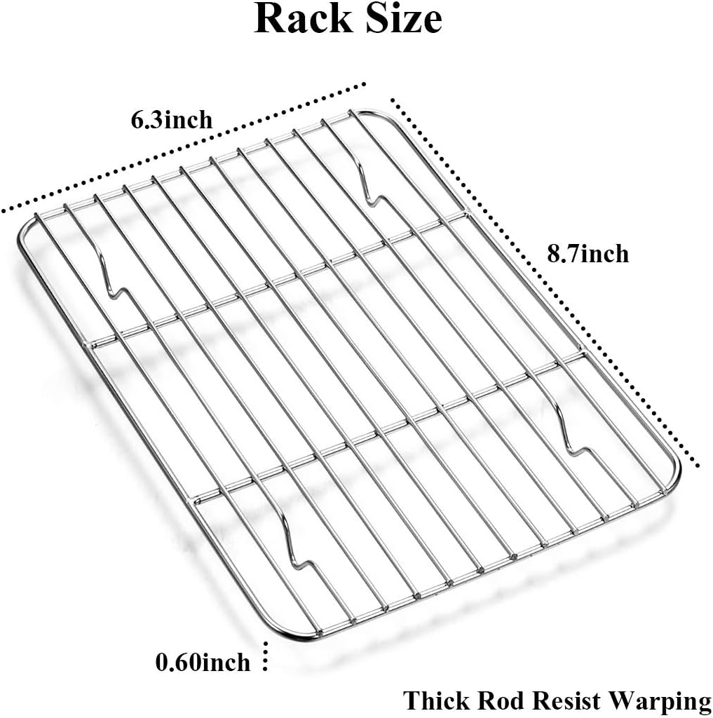Wildone Baking Sheet Set - Stainless Steel Cookie Pan with Cooling Racks | 2 Sheets + 2 Racks, 9 x 7 x 1 Inch, Non-Toxic & Easy to Clean