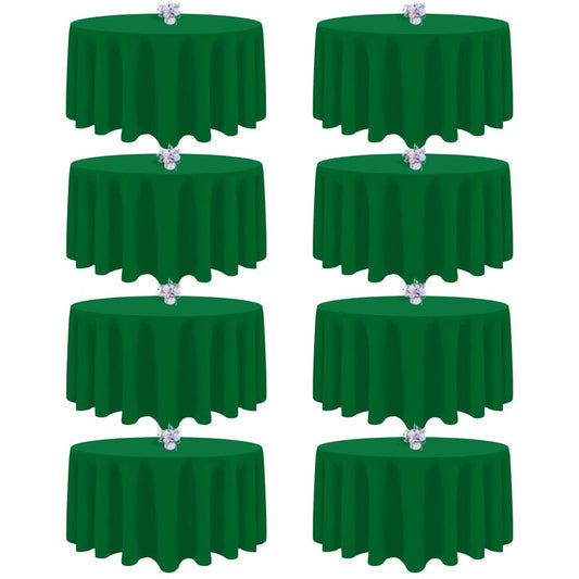 pepmily 8 Pack Green Round Tablecloth 90 Inch Round Table Cloth, Wrinkle Resistant and Washable Tablecloth Polyester Fabric Table Cloth Round Cover for Dining Wedding Banquet Party