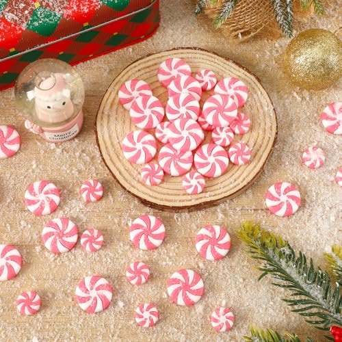 DECYOOL 80pcs Pink Mini Christmas Candy Cane Ornaments - Peppermint Decor, 15mm