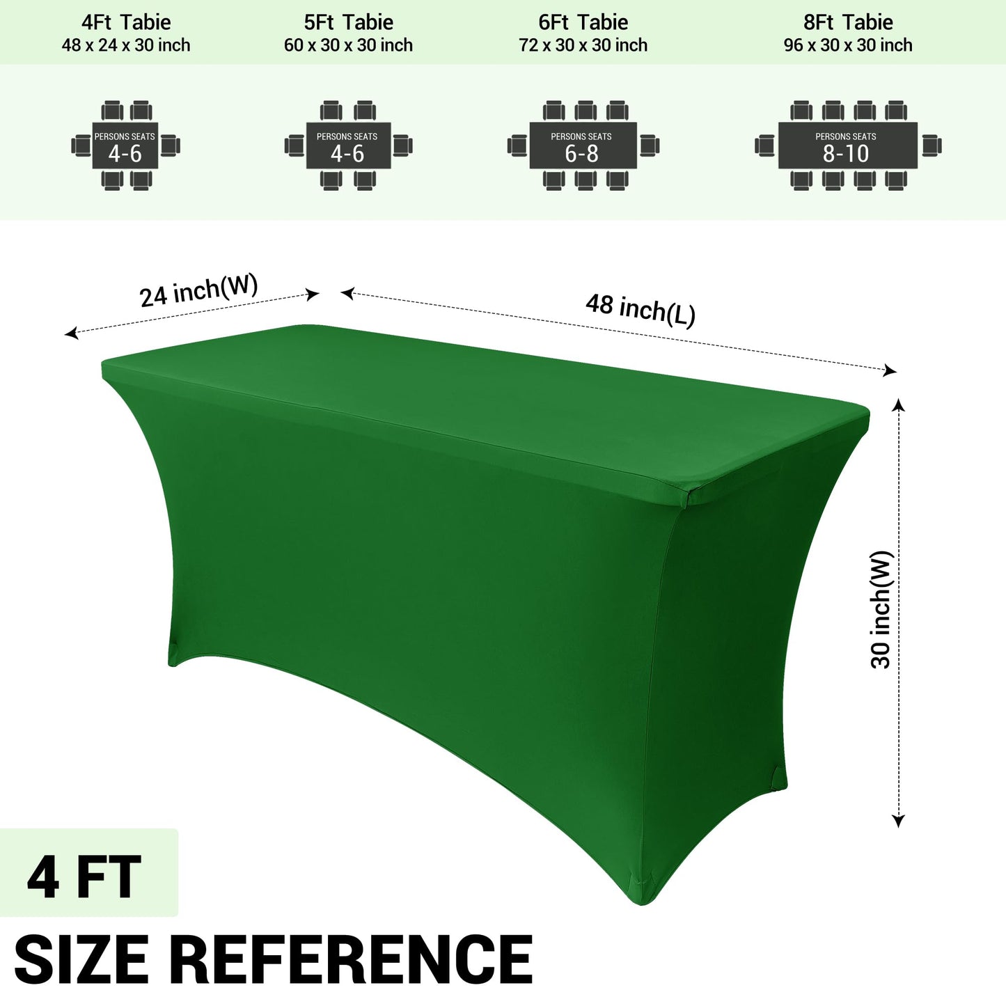 Obstal Spandex Table Cover 4ft Fitted Tablecloth Rectangular - Stretch Folding Table Cloth Rectangle for Birthday Party Wedding Banquet, Emerald Green, 48L x 24W Inch