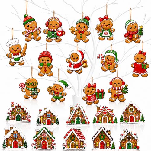Brown 24 Pcs Wooden Gingerbread Man Ornaments for Christmas Tree - 3.15 Inch