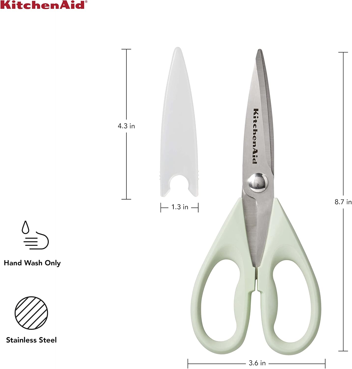 KitchenAid All-Purpose Kitchen Shears - Durable Stainless Steel Scissors with Soft Grip Handle, 8.72 Inch, Pistachio