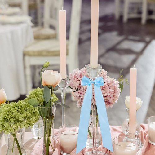 DICOSMETIC 12Pcs Sky Blue Bow Candlestick Decor - Large Bowknot Ribbons for Weddings & Parties